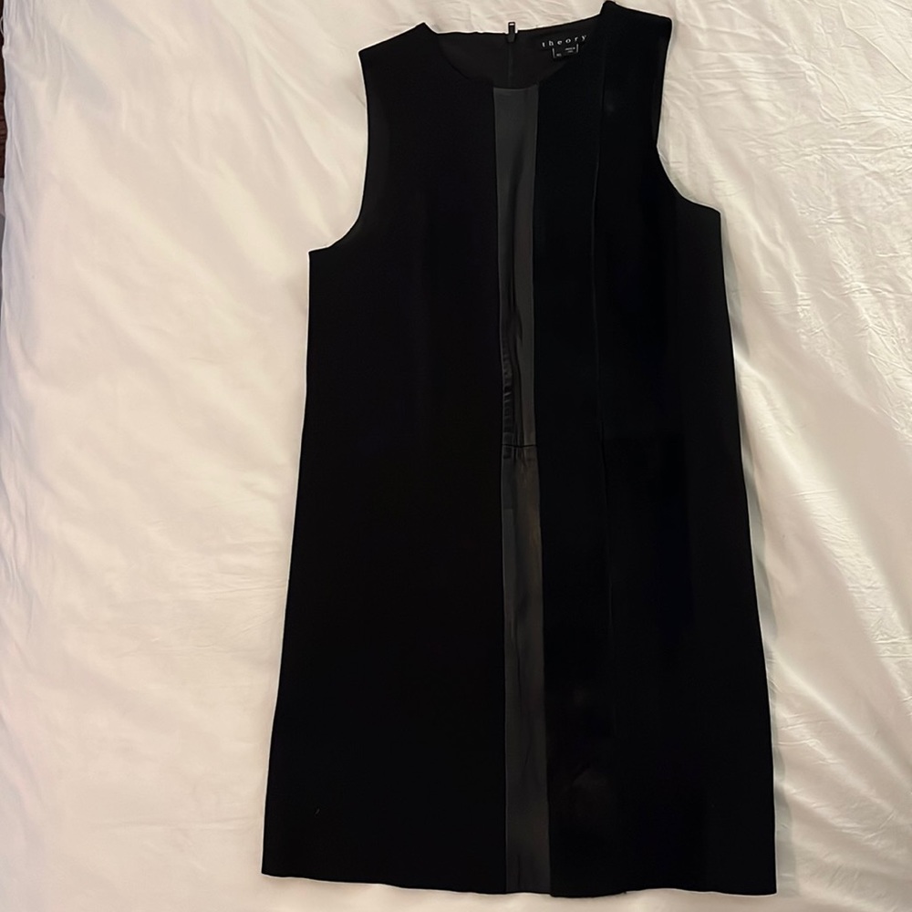 Gorgeous Theory leather, suede and horsehair black shift dress.